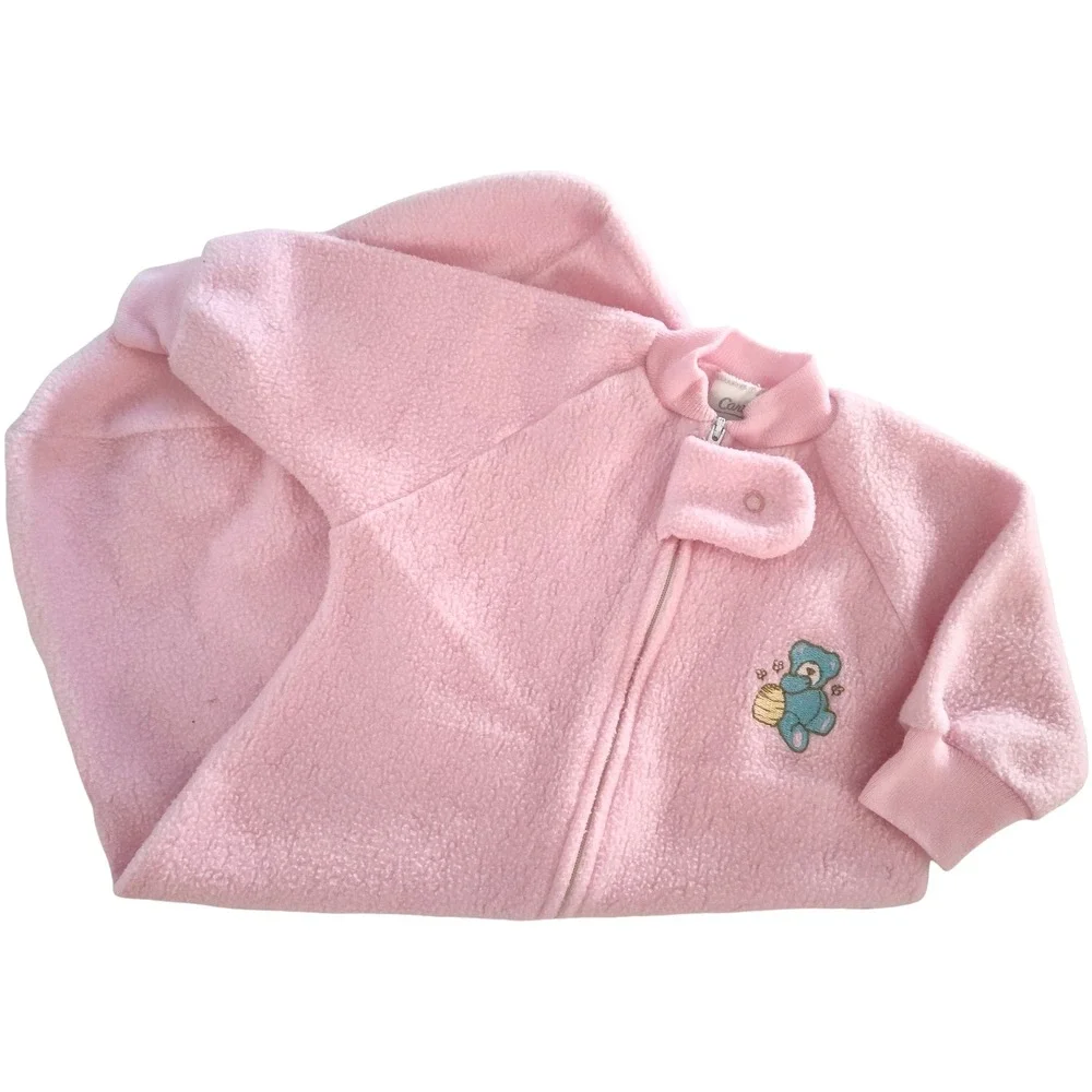 Vtg Carter's Pink Blue Bear Fleece Sleeper Bag Honey Bees One Size Up To 21 Lbs